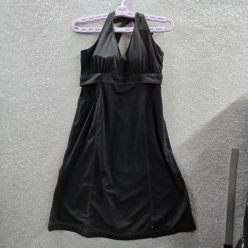 Athleta Women Dress 10 Black A-Line Sundress Zipper Sleeveless Halter Padded